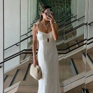 NA-KD | Linen Blend Tie Straps Midi Dress